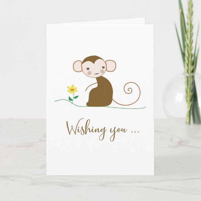 Thinking of You Monkey with Flower Religious Card (Front)