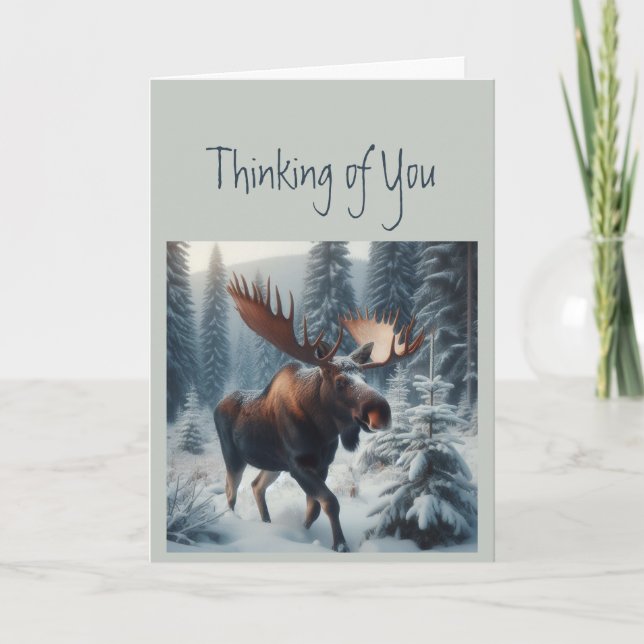 Thinking of You Moose Animal Wildlife Nature Art Card (Front)