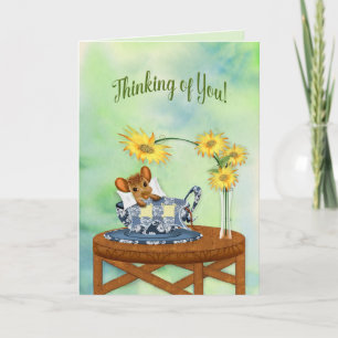 Thinking of You - Mouse in Tea Cup Resting Card