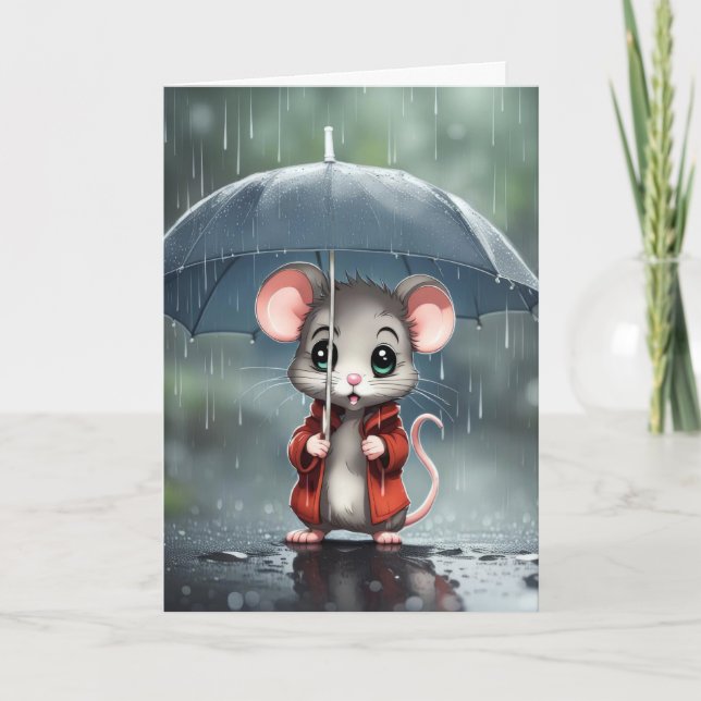 Thinking of You Mouse Under an Umbrella Card (Front)