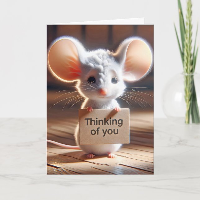 Thinking of You Mouse With Cardboard Sign Card (Front)