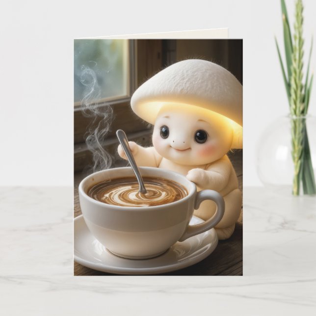 Thinking of You Mushroom Munchkin With Coffee Card (Front)