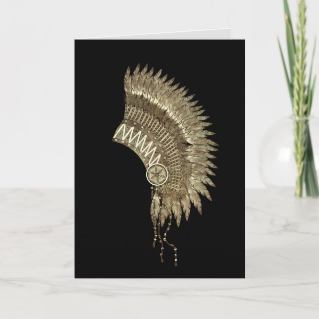 Thinking of You, Native American Headdress, Brown Card (Front)
