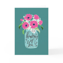 Thinking Of You Niece w Mason Jar of Pink Floral