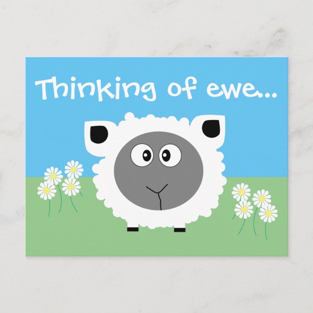Thinking Of You Personalised Cute Funny Sheep Postcard (Front)