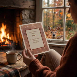 Thinking of You Personalised Rustic Fawn Print Card