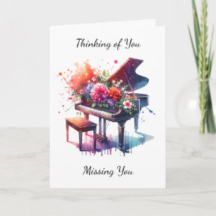 Thinking of You   Piano and Flowers Card