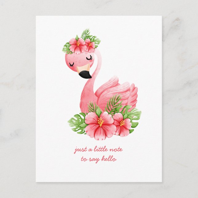 Thinking of You Pink Flamingo Tropical Flowers Pos Postcard (Front)