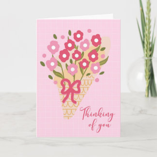 Thinking of You Pink Flower Bouquet Card