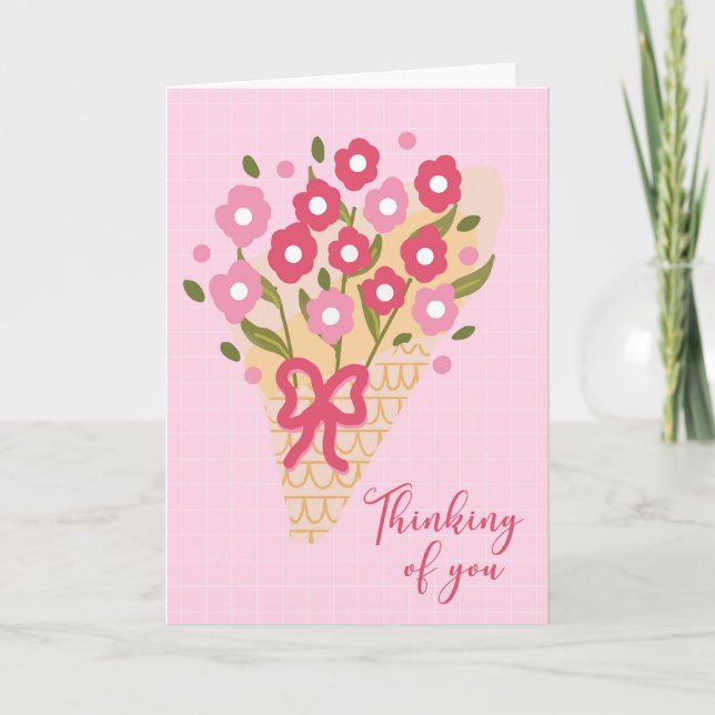 Thinking of You Pink Flower Bouquet Card (Front)