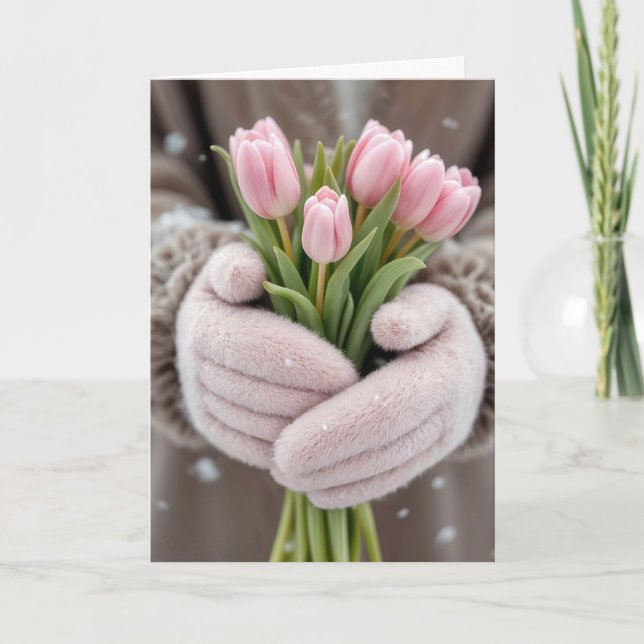 Thinking of You Pink Tulips  Card (Front)