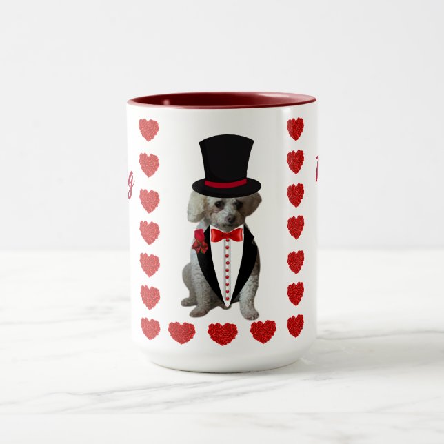 Thinking of You Poodle Red White Coffee Mug (Center)