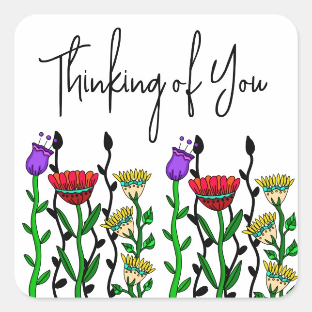 Thinking of You Pretty Flowers Square Sticker (Front)