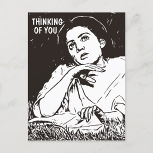 THINKING OF YOU PRETTY VINTAGE LADY POSTCARDS