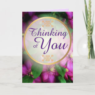 Thinking of You Purple Pink Clematis Flowers Card
