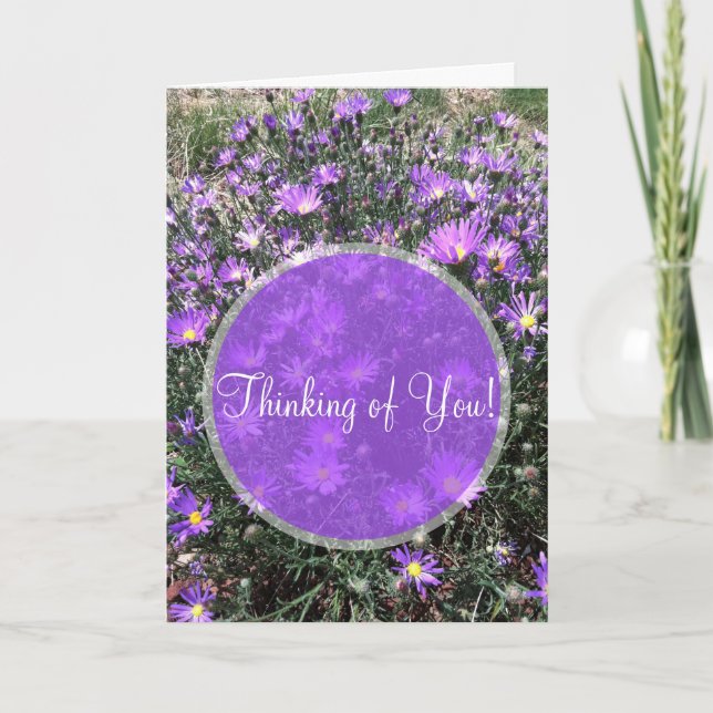 Thinking Of You Purple WildflowersPhoto Custom Card (Front)