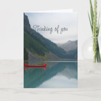 Thinking of You Red Canoe Calm Lake Mountains Card