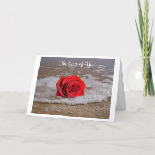Thinking of You Red Rose On Beach Greeting Card