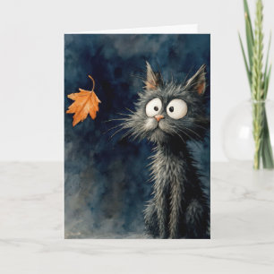 Thinking of You Scruffy Cat With Autumn Leaf Card
