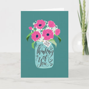 Thinking Of You Sister w Mason Jar of Pink Floral Card