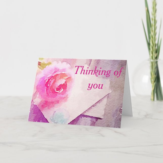 "Thinking of you" soft rose watercolor card (Front)