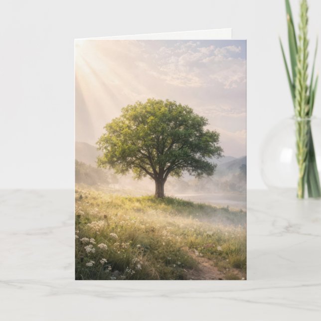 Thinking of you Solitary Tree with Sunbeams Card (Front)