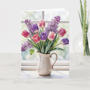 Thinking of You Spring Lilacs and Tulip Bouquet Card