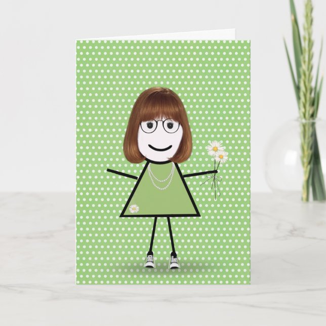 Thinking of You Stick Girl with Daisies  Card (Front)