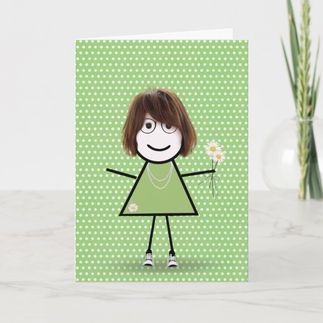 Thinking of You Stick Girl with Daisies  Card (Front)