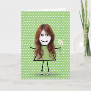 Thinking of You Stick Girl with Daisies  Card