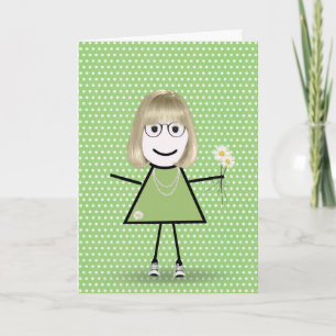 Thinking of You Stick Girl with Daisies Card