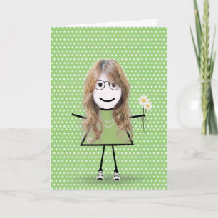 Thinking of You Stick Girl with Daisies  Card