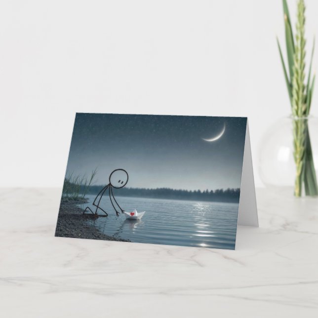 Thinking of You Stickman With Paper Boat Card (Front)