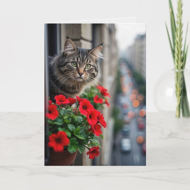 Thinking of You Tabby Cat In Window Card (Front)