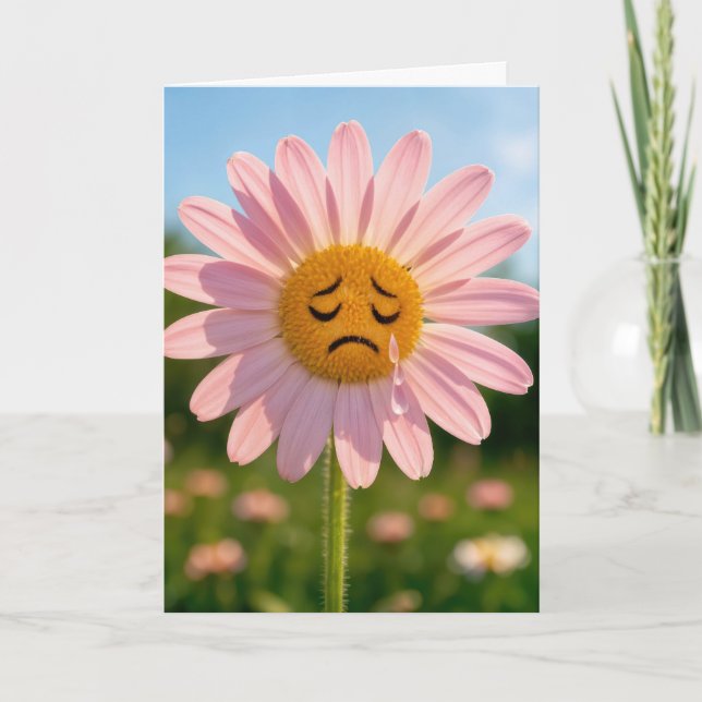 Thinking of You Tearful Pink Daisy Card (Front)