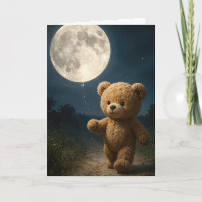 Thinking of You Teddy Bear With Moon Balloon Card (Front)