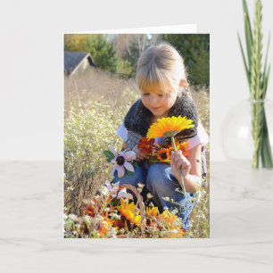 thinking of you today-little girl with flowers card