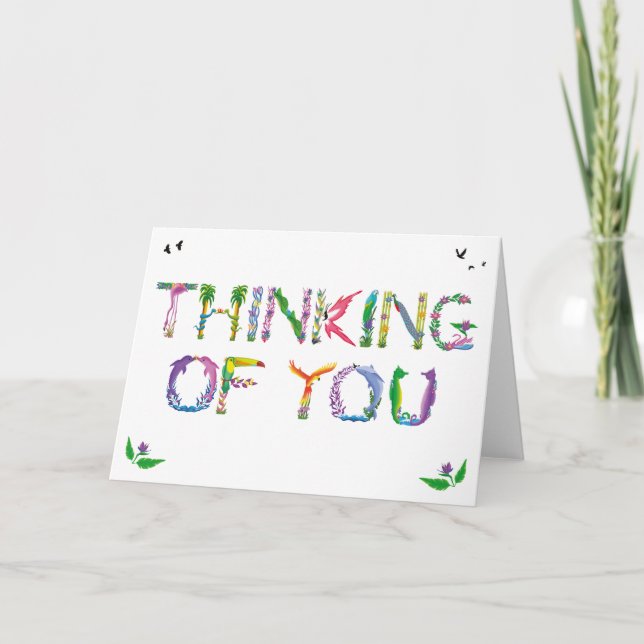 Thinking of you - tropical word art thank you card (Front)