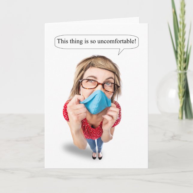 Thinking of You Uncomfortable Face Mask Holiday Card (Front)