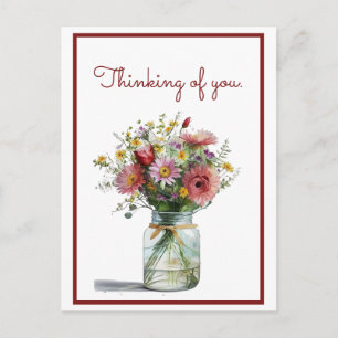 Thinking of You Watercolor Daisies in a Jar Postcard