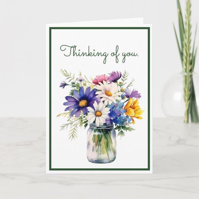Thinking of You Watercolor Flowers Greeting Card (Front)