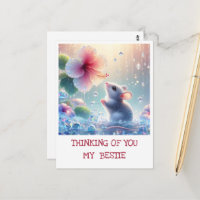 Thinking of you White Mystical Mouse Pink Hibiscus