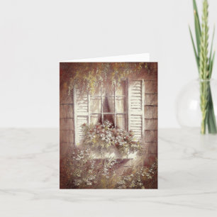 Thinking of you,Window, shutters and spring flower Thank You Card