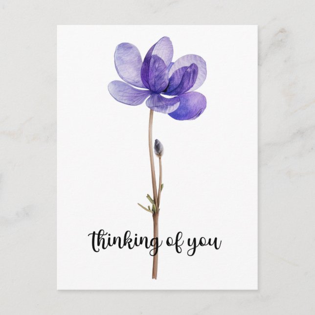 "Thinking of You" with Purple Flower Postcard (Front)