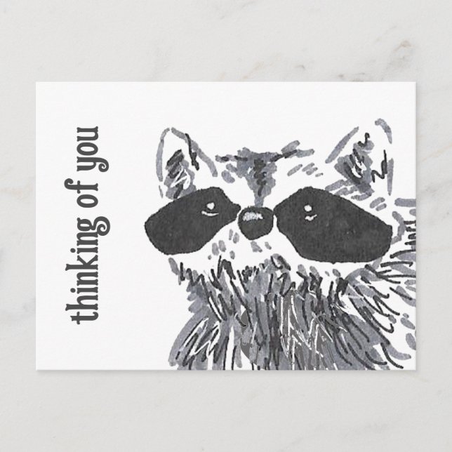 Thinking of You Woodland Cute Racoon Postcard (Front)