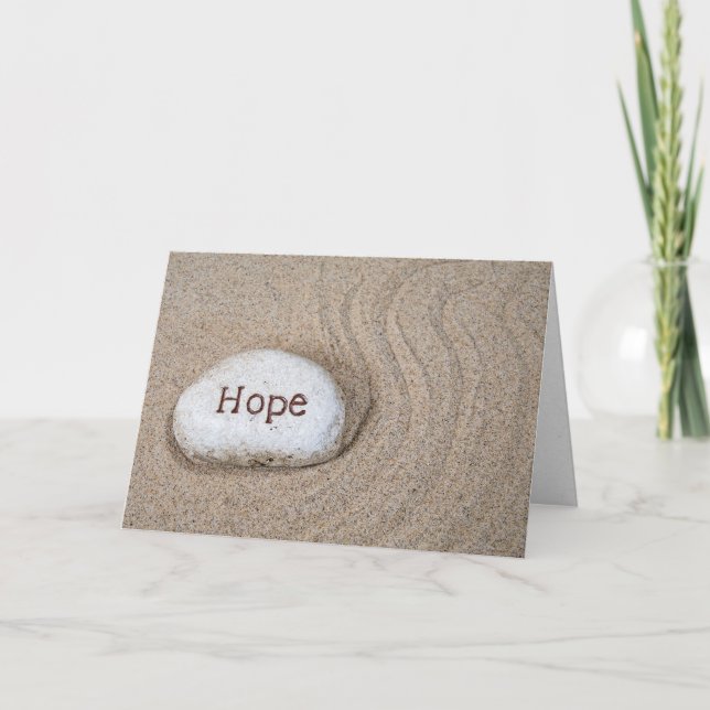 thinking of you-word Hope on rock in beach sand Card (Front)