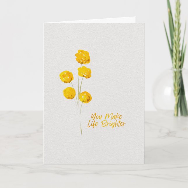 Thinking of You Yellow Billy Buttons Watercolor Card (Front)