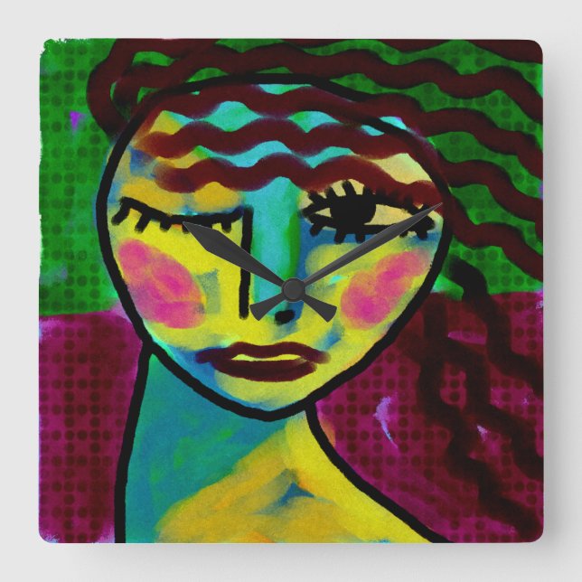 Thinking Original Abstract Art Square Wall Clock (Front)
