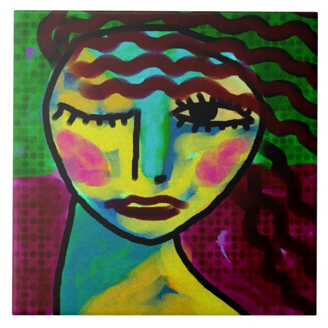 Thinking Original Abstract Digital Painting  Ceramic Tile (Front)