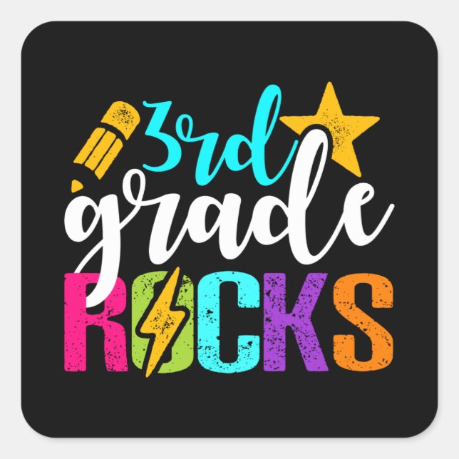 Third 3rd grade rocks Teacher or Student Square Sticker (Front)